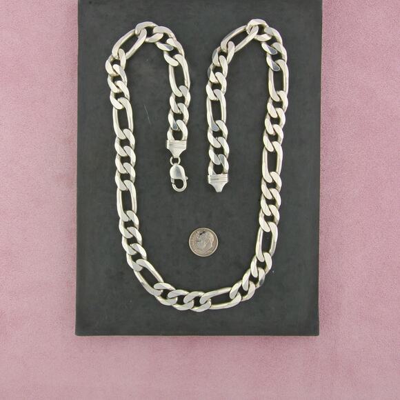 sterling silver mens italy 13mm figaro chain necklace size 24.25in - Picture 2 of 3